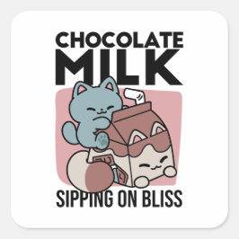 Kawaii Chocolate Milk Cat – Cozy Drink & Cuteness  Quadratischer Aufkleber