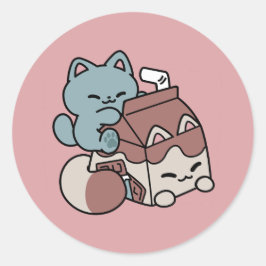 Kawaii Chocolate Milk Cat – Cozy Drink & Cuteness  Runder Aufkleber