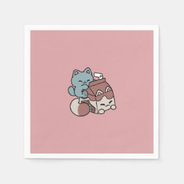 Kawaii Chocolate Milk Cat – Cozy Drink & Cuteness  Serviette