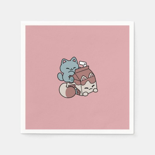 Kawaii Chocolate Milk Cat – Cozy Drink & Cuteness  Serviette (Vorderseite)