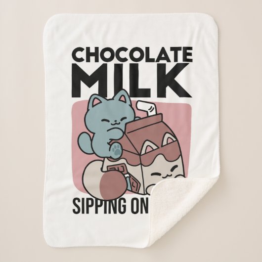 Kawaii Chocolate Milk Cat – Cozy Drink & Cuteness Sherpadecke (Vorderseite)