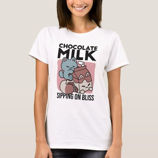 Kawaii Chocolate Milk Cat – Cozy Drink & Cuteness T-Shirt (Vorderseite)