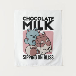 Kawaii Chocolate Milk Cat – Cozy Drink & Cuteness  Wandteppich