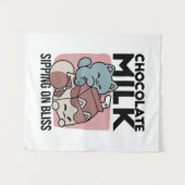 Kawaii Chocolate Milk Cat – Cozy Drink & Cuteness  Wandteppich (Vorderseite (Horizontal))