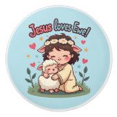 Kawaii Christlich "Jesus Lieben Ewe" Pasteldesign Keramikknauf (Vorderseite)