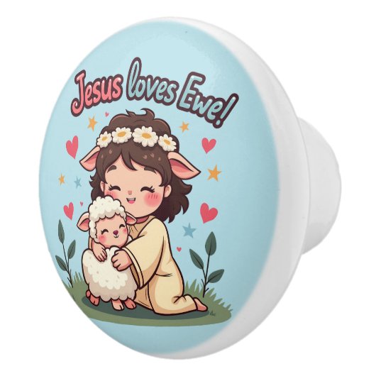 Kawaii Christlich "Jesus Lieben Ewe" Pasteldesign Keramikknauf (Rechts)