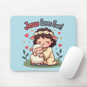 Kawaii Christlich "Jesus Lieben Ewe" Pasteldesign Mousepad