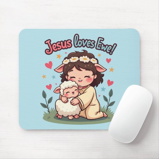Kawaii Christlich "Jesus Lieben Ewe" Pasteldesign Mousepad (Mit Mouse)