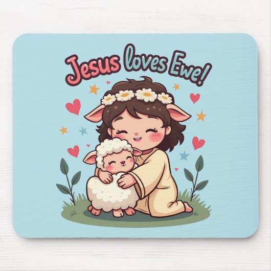 Kawaii Christlich "Jesus Lieben Ewe" Pasteldesign Mousepad (Vorne)