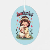 Kawaii Christlich "Jesus Lieben Ewe" Pasteldesign Ornament Aus Metall (Vorderseite links)