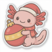 Kawaii Christmas Axolotl Sticker Ornament (Vorderseite)