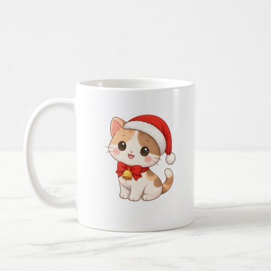 Kawaii Christmas Cat Mug with Santa Hat Kaffeetasse (Links)