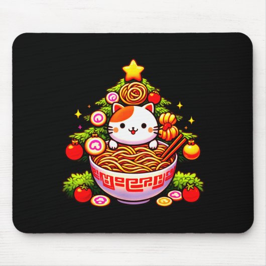 Kawaii Christmas Cat Ramen Christmas Tree Holiday Mousepad (Vorne)