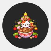 Kawaii Christmas Cat Ramen Christmas Tree Holiday Runder Aufkleber (Vorderseite)