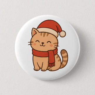 Kawaii Christmas Cat with Scarf Button