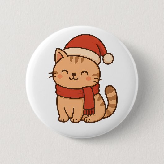 Kawaii Christmas Cat with Scarf Button (Vorderseite)