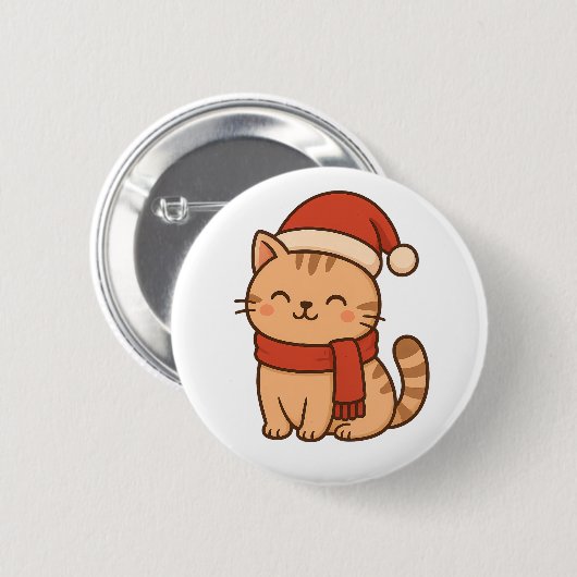 Kawaii Christmas Cat with Scarf Button (Vorne & Hinten)