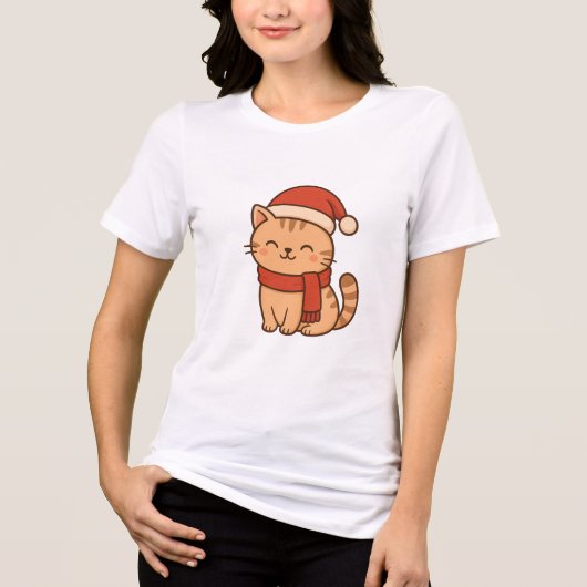 Kawaii Christmas Cat with Scarf Tri-Blend Shirt (Vorderseite)