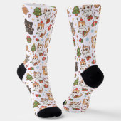 Kawaii Christmas Cats Holiday Pattern Crew Socks Socken (Gewinkelt)