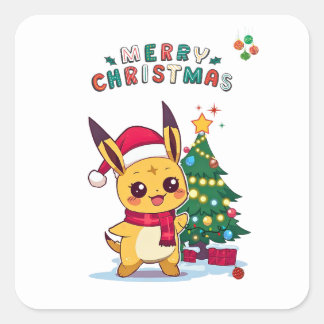 Kawaii Christmas Character |Holiday Art for Anime  Quadratischer Aufkleber
