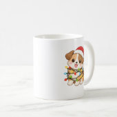 Kawaii Christmas Dog Mug with Santa Hat Kaffeetasse (VorderseiteRechts)