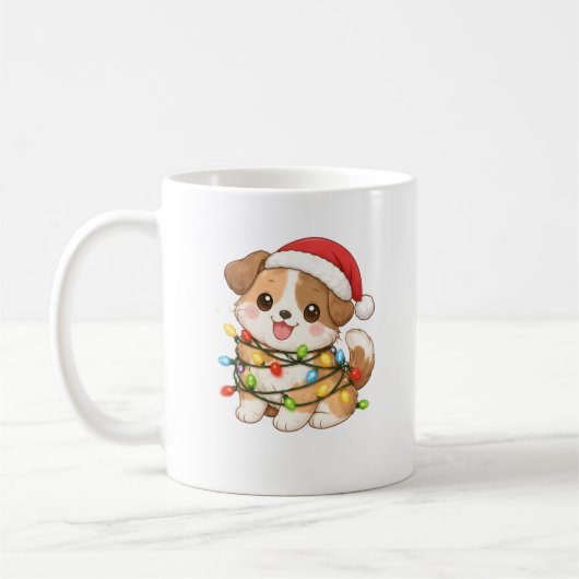 Kawaii Christmas Dog Mug with Santa Hat Kaffeetasse (Links)