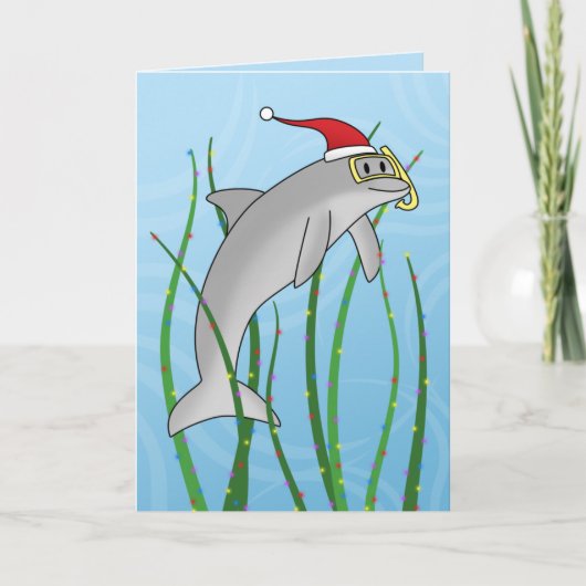 Kawaii Christmas Dolphin Weihnachtskarte Feiertagskarte (Vorderseite)