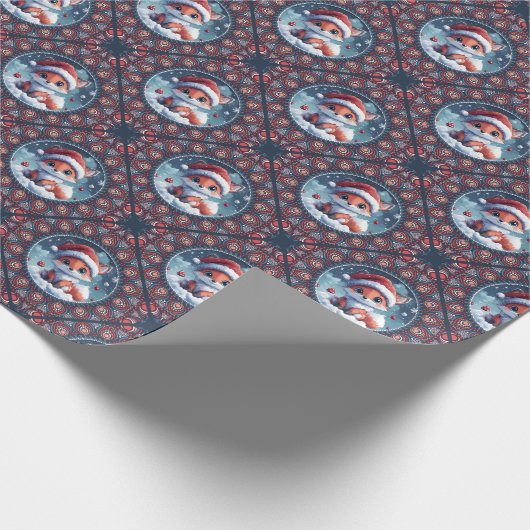 Kawaii Christmas Fox Dot Mandala Diamond Tile Geschenkpapier (Ecke)