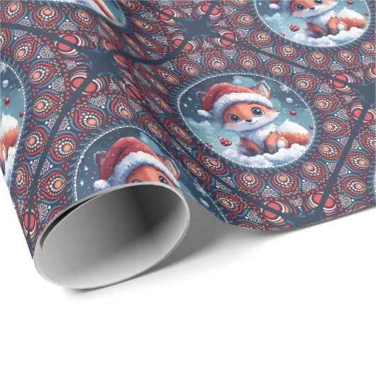 Kawaii Christmas Fox Dot Mandala Diamond Tile Geschenkpapier (Rolleneckpunkt)