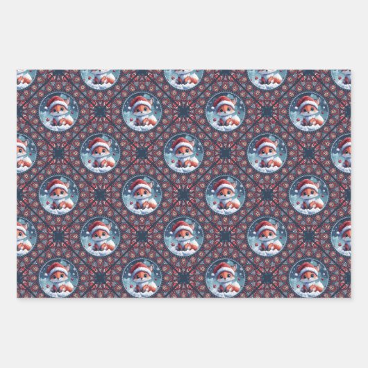 Kawaii Christmas Fox Dot Mandala Diamond Tile Geschenkpapier Set (Vorderseite)