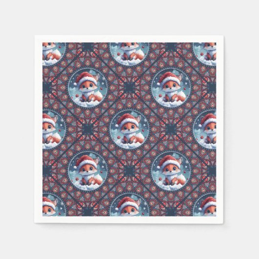Kawaii Christmas Fox Dot Mandala Diamond Tile Serviette (Vorderseite)