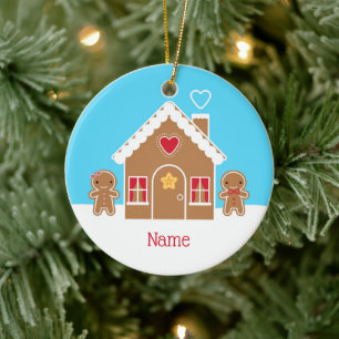 Kawaii Christmas Gingerbread House Keramik Ornament