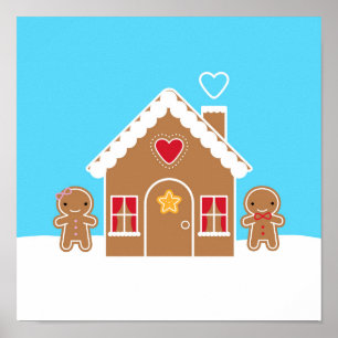Kawaii Christmas Gingerbread House Poster