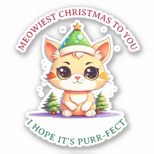 Kawaii Christmas Kitten Holiday Cat Pub Aufkleber (Vorderseite)