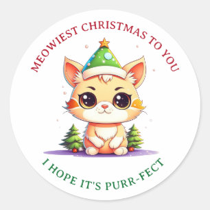 Kawaii Christmas Kitten Holiday Cat Pub Runder Aufkleber