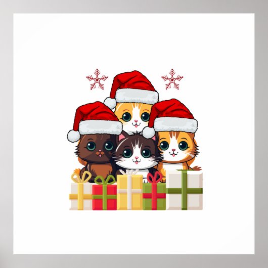 Kawaii Christmas kitten in Santa Hats T-Shirt Poster (Vorne)