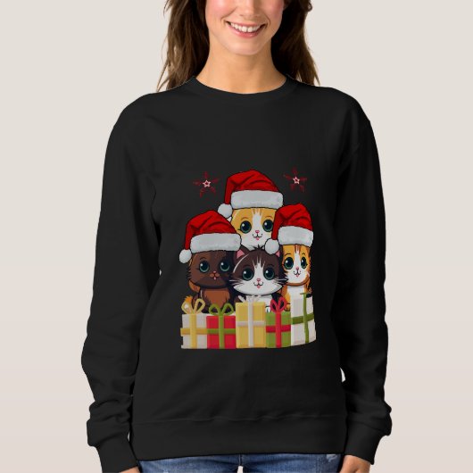 Kawaii Christmas Kittens in Santa Hats Sweatshirt (Vorderseite)