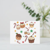 Kawaii Christmas Muffins Feiertagspostkarte (Stehend Vorderseite)