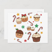 Kawaii Christmas Muffins Feiertagspostkarte (Vorne/Hinten)