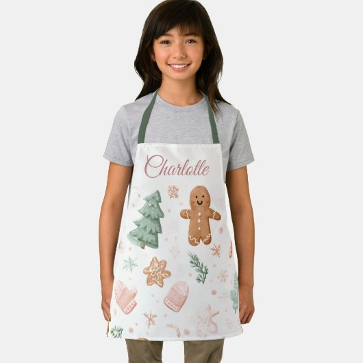 Kawaii Christmas Pattern | Custom Name Kids Apron Schürze (Insitu)