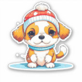 Kawaii Christmas Puppy Dog Aufkleber (Vorderseite)