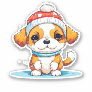 Kawaii Christmas Puppy Dog Aufkleber