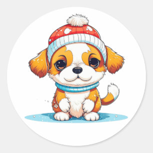 Kawaii Christmas Puppy Dog Runder Aufkleber