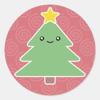 Kawaii Christmas Tree Holiday Runder Aufkleber