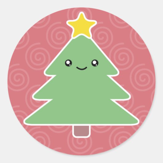 Kawaii Christmas Tree Holiday Runder Aufkleber (Vorderseite)