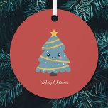 Kawaii Christmas Tree Metal Ornament<br><div class="desc">Sie können Ihren Weihnachtsbaum mit dieser Metalldekoration dekorieren. Dies ist ein niedlicher und lustiger Weihnachtsbaum im kawaii-Stil auf einem roten Hintergrund. Sie können auch leicht den Text ändern und daraus ein Geschenk machen!</div>