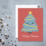 Kawaii Christmas Tree Postcard Postkarte<br><div class="desc">Eine lustige Postkarte mit einem Kawaii Weihnachtsbaum und einem roten Hintergrund,  der an Weihnachten erinnert. Zu senden an Ihre Freunde oder Familie.</div>