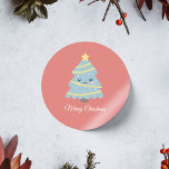 Kawaii Christmas Tree Sticker<br><div class="desc">Ein Kawaii Weihnachtsbaumaufkleber auf rotem Hintergrund,  der an Weihnachten erinnert,  um Ihre Briefe oder Ihre Geschenkpakete zu dekorieren!</div>