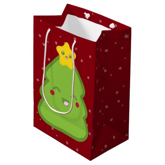 Kawaii Christmas Tree und Star Gift Bag Mittlere Geschenktüte (Vorderseite Schrägansicht)