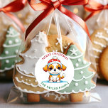 Kawaii Christmas Welpe Hund Familienname Runder Aufkleber<br><div class="desc">Niedlicher Cartoon Chibi Welpenhund zu und von personalisierten Weihnachtsaufklebern.</div>